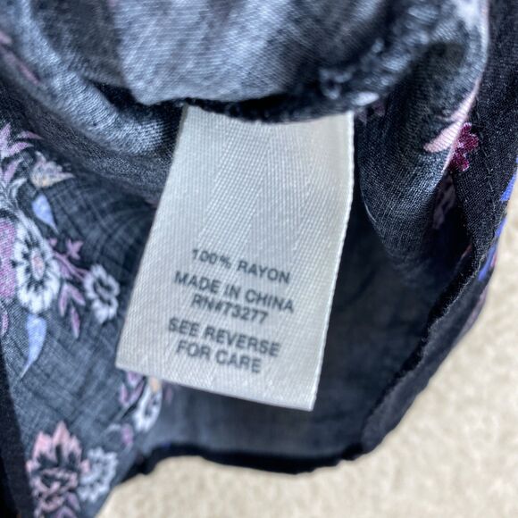 Mudd Womens Sz XL Black Floral Tie Front Cold Shoulder Short Sleeve V-Neck Top - Picture 7 of 9